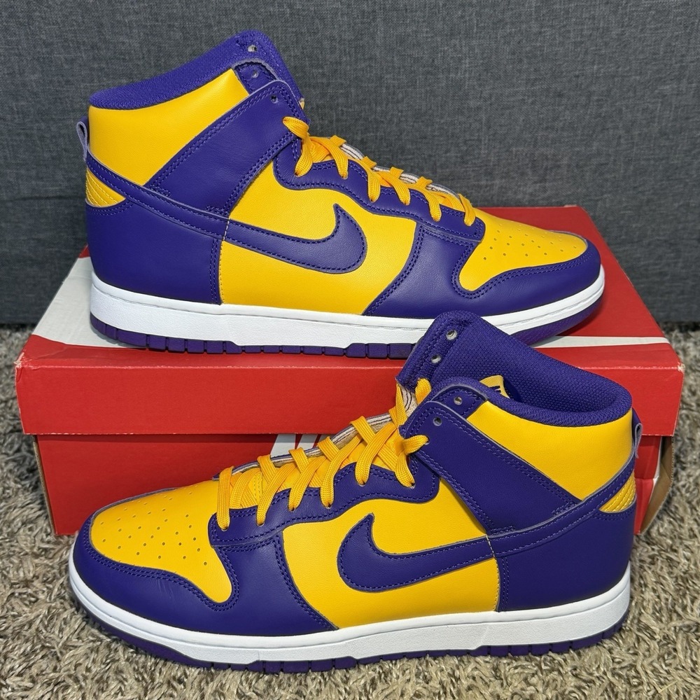 Nike Dunk High Lakers Men's Size 10 Purple Gold Shoes Sneakers LSU DD1399-500